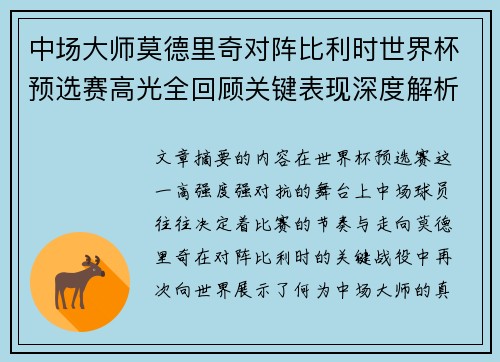 中场大师莫德里奇对阵比利时世界杯预选赛高光全回顾关键表现深度解析